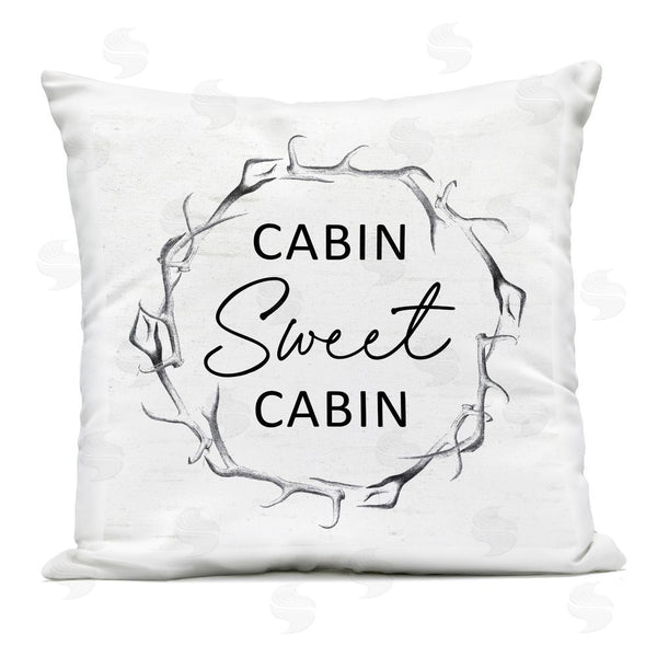Stupell Industries Lettered And Lined | Sweet Cabin Within Antlers Printed Throw Pillow