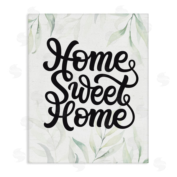 stupell industries Lettered and Lined | Sweet Home Bold Retro Calligraphy Plant Leaves Wall Art