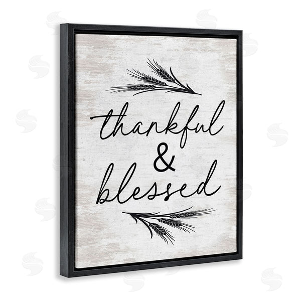 Stupell Industries Lettered And Lined | Thankful & Blessed Rustic Wheat Sprig Motif Wall Art