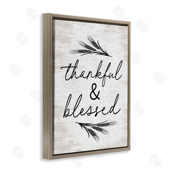 Stupell Industries Lettered And Lined | Thankful & Blessed Rustic Wheat Sprig Motif Wall Art
