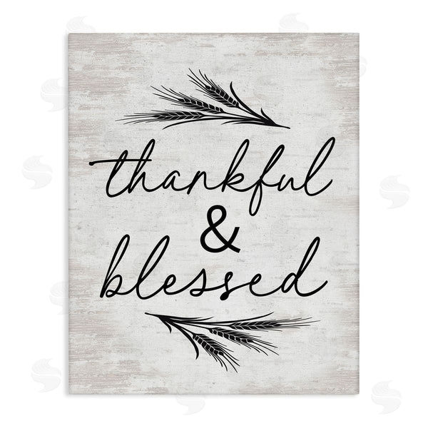 stupell industries Lettered and Lined | Thankful & Blessed Rustic Wheat Sprig Motif Wall Art