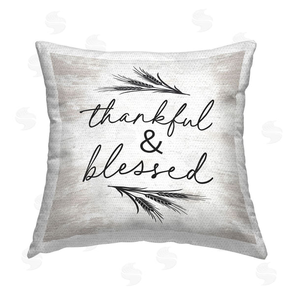 Stupell Industries Lettered And Lined | Thankful & Blessed Wheat Sprigs Printed Throw Pillow