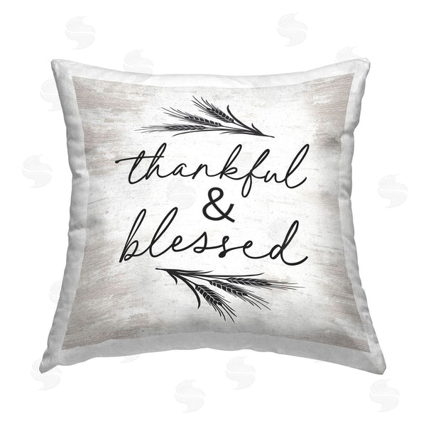 stupell industries Lettered and Lined | Thankful & Blessed Wheat Sprigs Printed Throw Pillow
