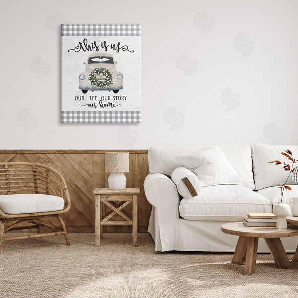 Stupell Industries Lettered And Lined | This Is Us Home Phrase Farmhouse Truck Plaid Wall Art