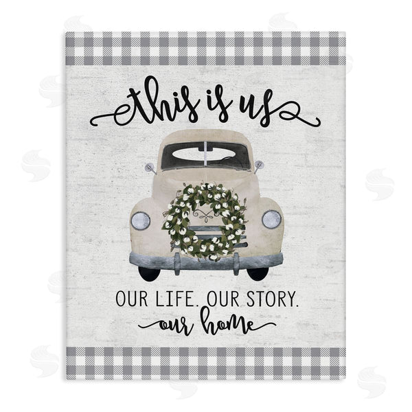 stupell industries Lettered and Lined | This Is Us Home Phrase Farmhouse Truck Plaid Wall Art