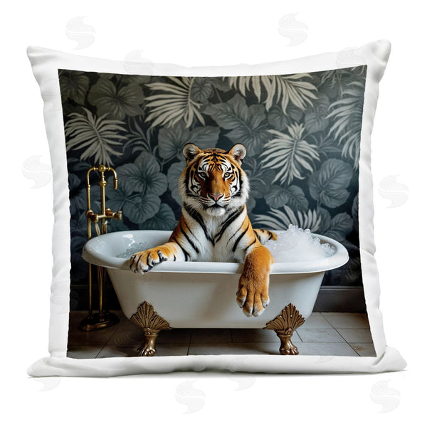 Stupell Industries Lettered And Lined | Tiger In Exotic Bubble Bath Printed Throw Pillow