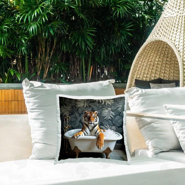 Stupell Industries Lettered And Lined | Tiger In Exotic Bubble Bath Printed Throw Pillow