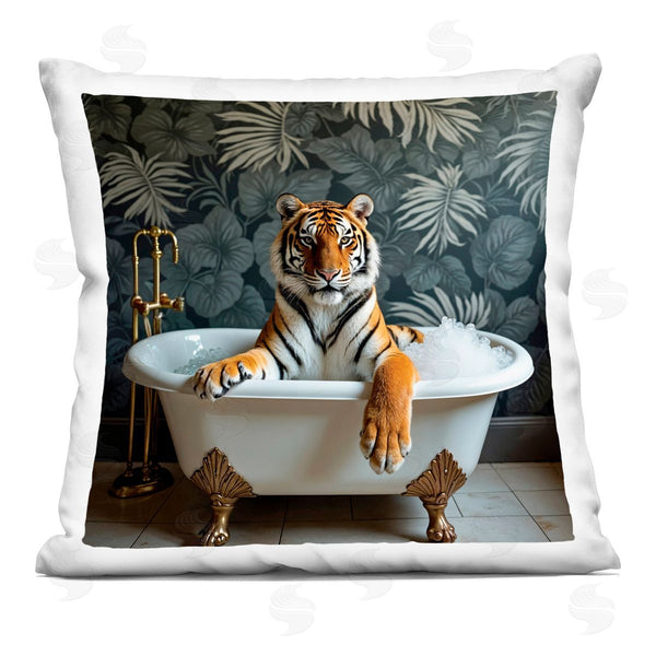 stupell industries Lettered and Lined | Tiger in Exotic Bubble Bath Printed Throw Pillow