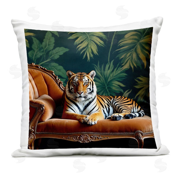 Stupell Industries Lettered And Lined | Tiger Lounging On Chaise Printed Throw Pillow