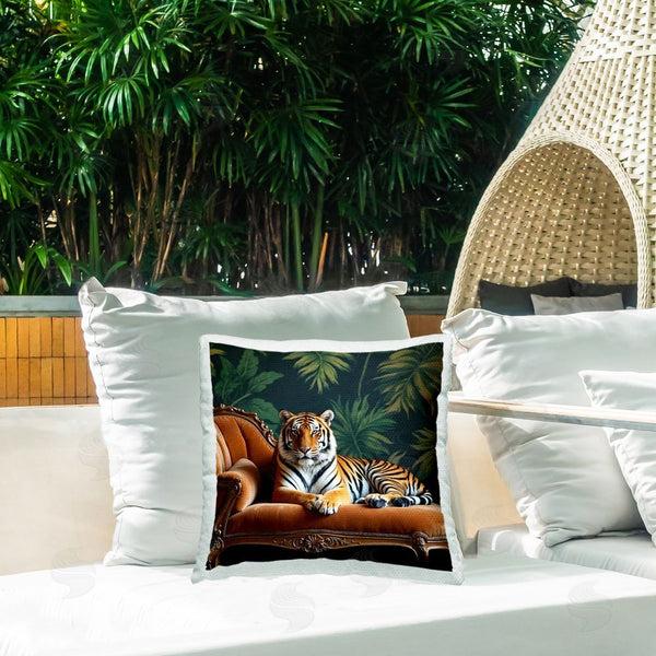 Stupell Industries Lettered And Lined | Tiger Lounging On Chaise Printed Throw Pillow