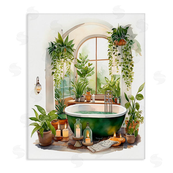 stupell industries Lettered and Lined | Tranquil Tub with Candles & Greenery Wall Art