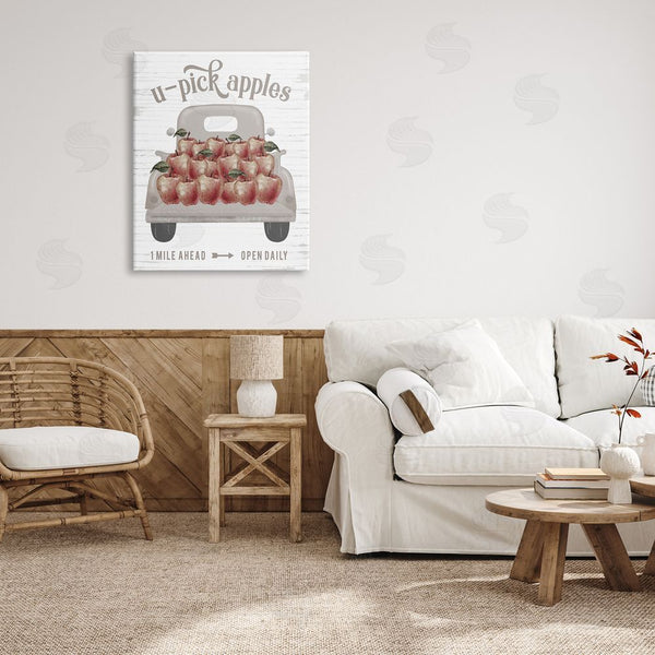 Stupell Industries Lettered And Lined | U-Pick Apples Autumn Harvest Truckload Rustic Sign Wall Art