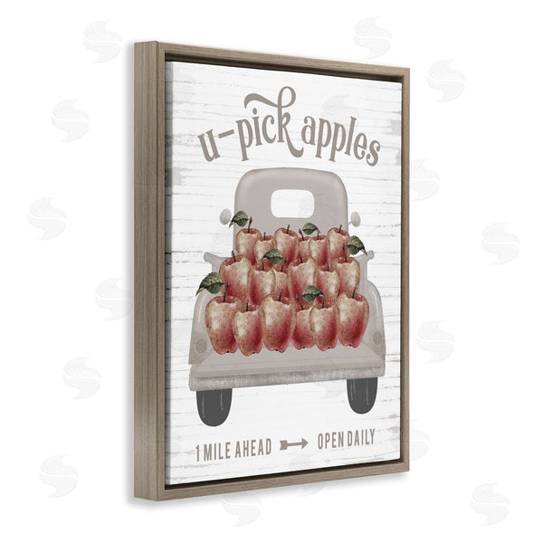 Stupell Industries Lettered And Lined | U-Pick Apples Autumn Harvest Truckload Rustic Sign Wall Art