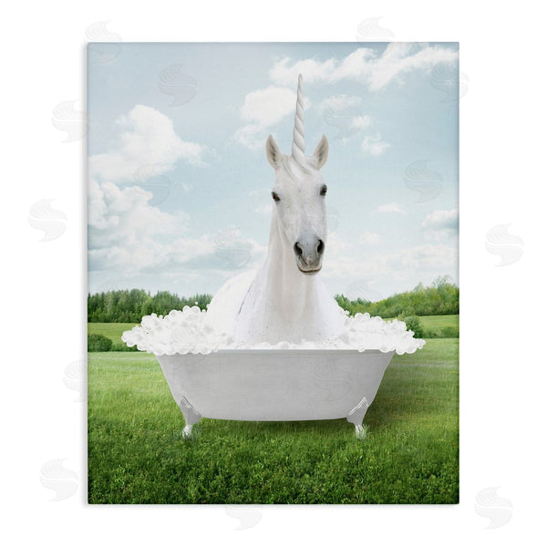 stupell industries Lettered and Lined | Unicorn in Tub Landscape Wall Art