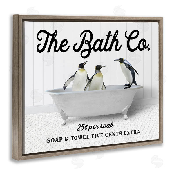Stupell Industries Lettered And Lined | Vintage Bath Ad Penguins Wall Art