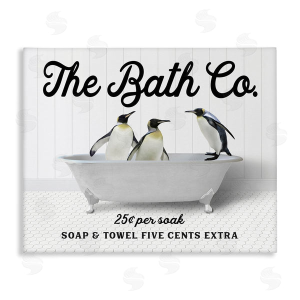 stupell industries Lettered and Lined | Vintage Bath Ad Penguins Wall Art