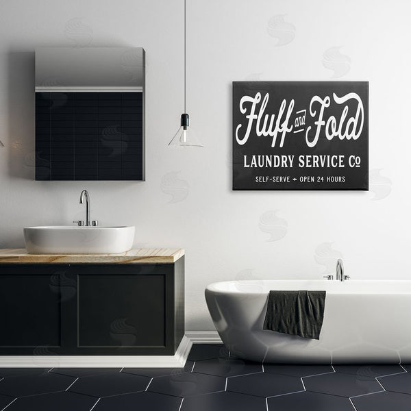 Stupell Industries Lettered And Lined | Vintage Fluff And Fold Laundry Advertisement Black White Wall Art