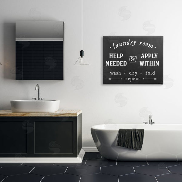 Stupell Industries Lettered And Lined | Vintage Help Wanted Laundry Room Sign Black White Wall Art