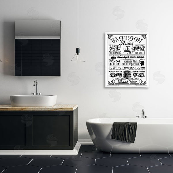 Stupell Industries Lettered And Lined | Vintage Style Bathroom Rules Diagram List Border Wall Art