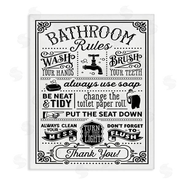 stupell industries Lettered and Lined | Vintage Style Bathroom Rules Diagram List Border Wall Art