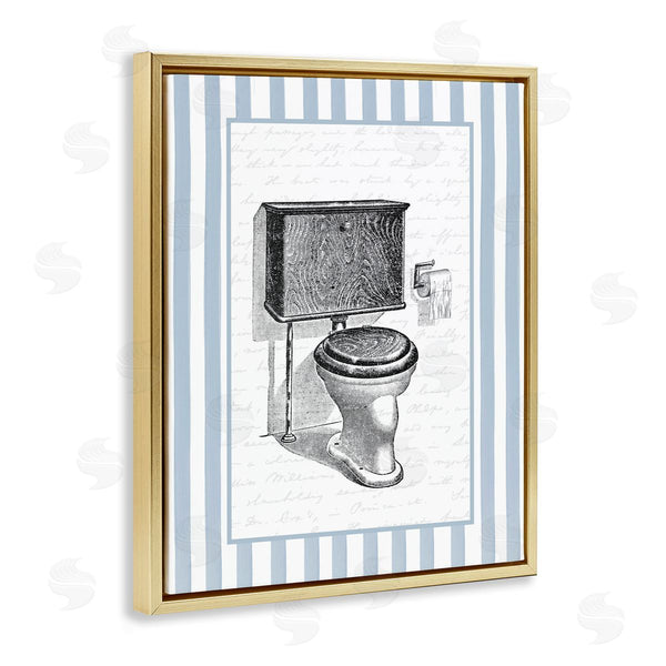 Stupell Industries Lettered And Lined | Vintage Toilet Blue Stripes