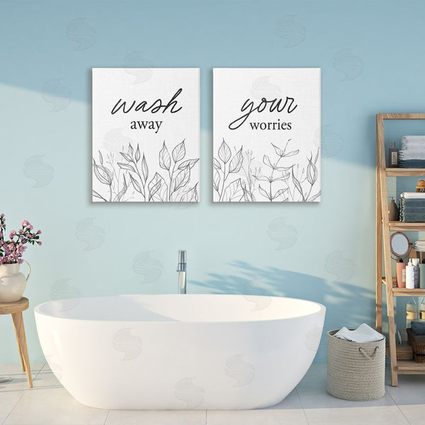 Stupell Industries Lettered And Lined | Wash Away Worries Minimalist Leaves Wall Art