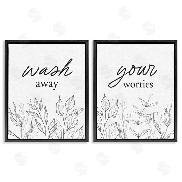 Stupell Industries Lettered And Lined | Wash Away Worries Minimalist Leaves Wall Art