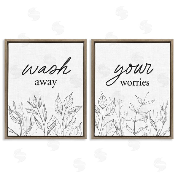 Stupell Industries Lettered And Lined | Wash Away Worries Minimalist Leaves Wall Art