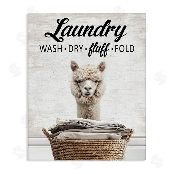 stupell industries Lettered and Lined | Wash Dry Fluff Laundry Alpaca