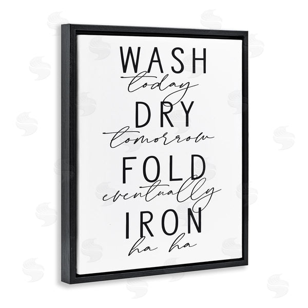 Stupell Industries Lettered And Lined | Wash Dry Fold Iron Funny Laundry Phrases Minimal Text Wall Art