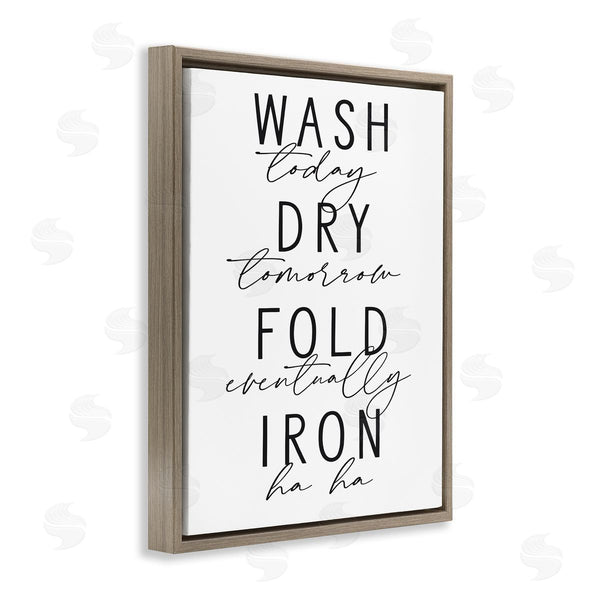Stupell Industries Lettered And Lined | Wash Dry Fold Iron Funny Laundry Phrases Minimal Text Wall Art