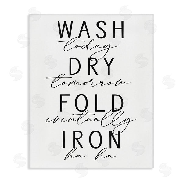 stupell industries Lettered and Lined | Wash Dry Fold Iron Funny Laundry Phrases Minimal Text Wall Art
