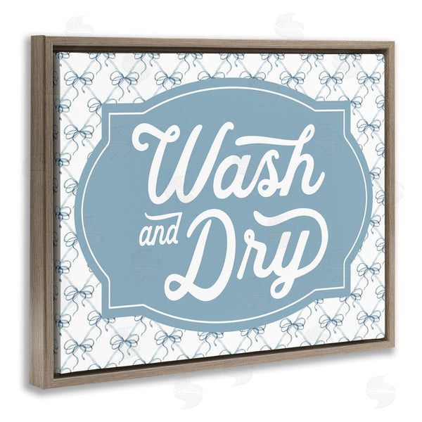 Stupell Industries Lettered And Lined | Wash & Dry With Bow Pattern