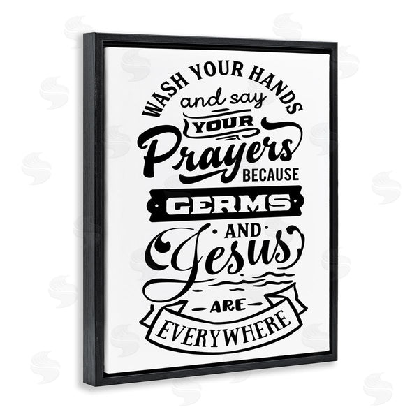 Stupell Industries Lettered And Lined | Wash Hands & Prayers Witty Religious Bathroom Sign Wall Art