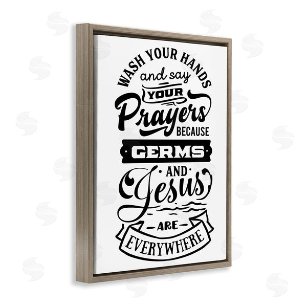 Stupell Industries Lettered And Lined | Wash Hands & Prayers Witty Religious Bathroom Sign Wall Art