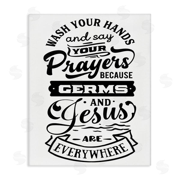 stupell industries Lettered and Lined | Wash Hands & Prayers Witty Religious Bathroom Sign Wall Art