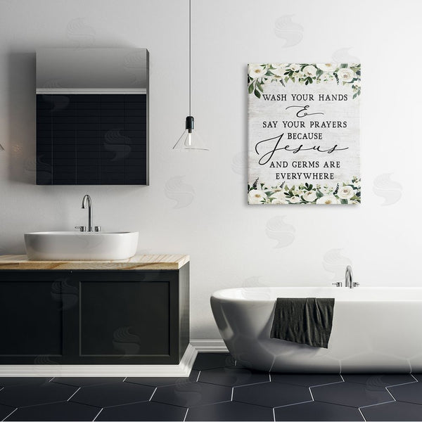 Stupell Industries Lettered And Lined | Wash Hands Say Prayers Jesus Germs Everywhere Phrase Wall Art