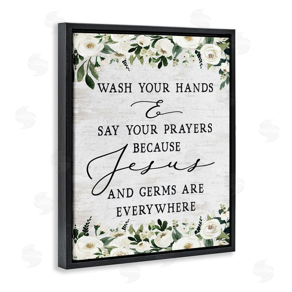 Stupell Industries Lettered And Lined | Wash Hands Say Prayers Jesus Germs Everywhere Phrase Wall Art
