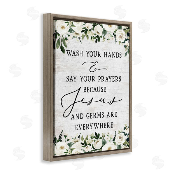 Stupell Industries Lettered And Lined | Wash Hands Say Prayers Jesus Germs Everywhere Phrase Wall Art