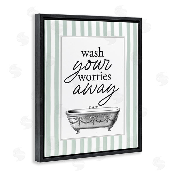 Stupell Industries Lettered And Lined | Wash Worries Away Green Stripes