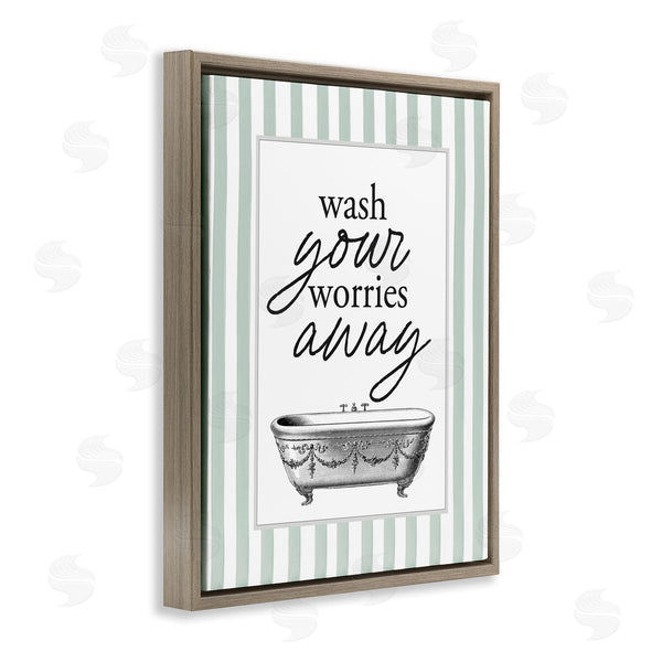Stupell Industries Lettered And Lined | Wash Worries Away Green Stripes