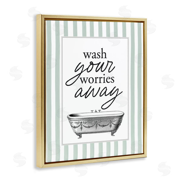Stupell Industries Lettered And Lined | Wash Worries Away Green Stripes