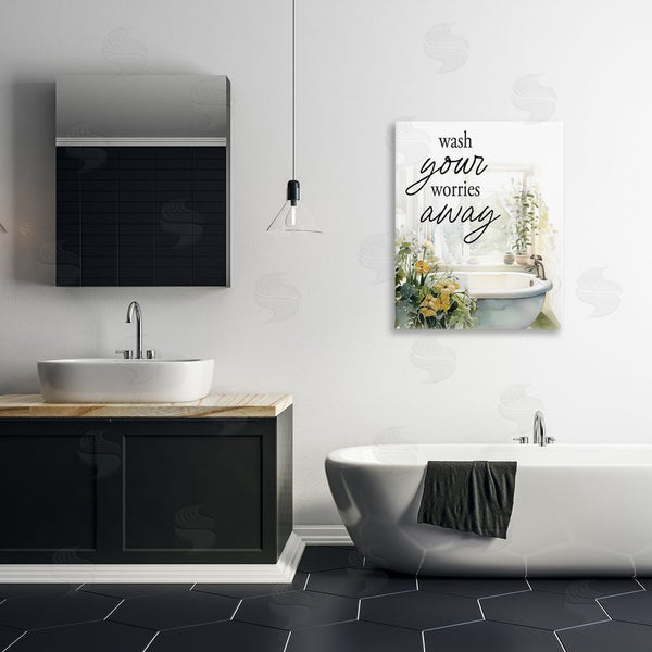 Stupell Industries Lettered And Lined | Wash Worries Away Sunlit Bath Wall Art
