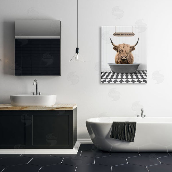 Stupell Industries Lettered And Lined | Wash Your Horns Bathroom Wall Art
