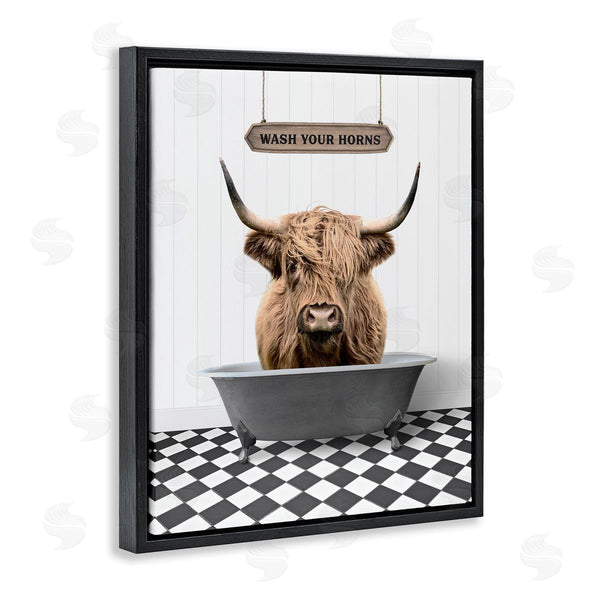 Stupell Industries Lettered And Lined | Wash Your Horns Bathroom Wall Art