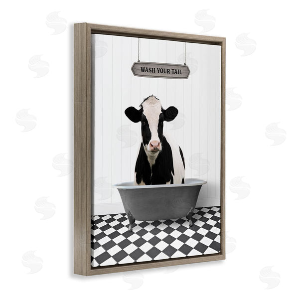 Stupell Industries Lettered And Lined | Wash Your Tail Bathroom Wall Art