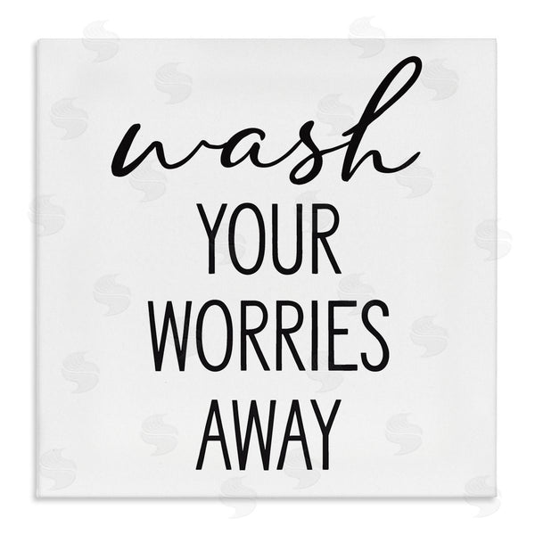 stupell industries Lettered and Lined | Wash Your Worries Away Casual Bathroom Typography Wall Art