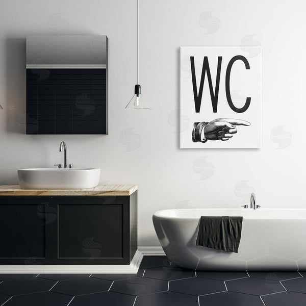 Stupell Industries Lettered And Lined | WC Typography Finger Pointing Right Minimal Bathroom Wall Art