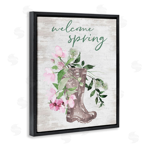 Stupell Industries Lettered And Lined | Welcome Spring Seasonal Rain Boots Flower Arrangement Wall Art