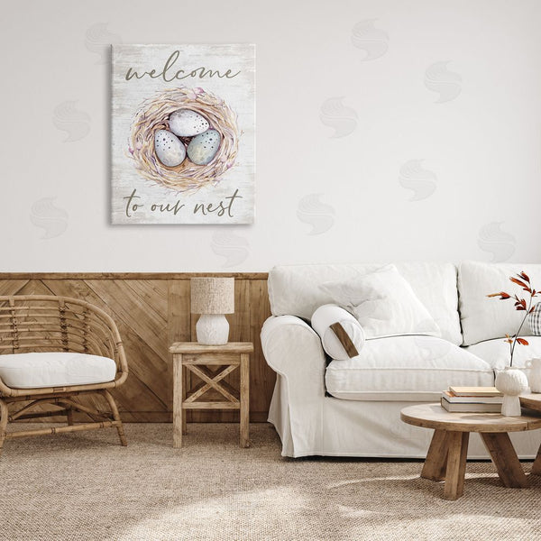 Stupell Industries Lettered And Lined | Welcome To Our Nest Rustic Bird Egg Sign Wall Art